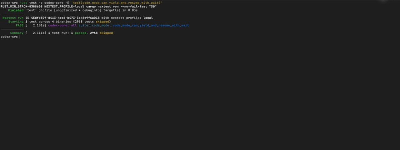 macOS Code Mode yield wait resume 定向测试结果